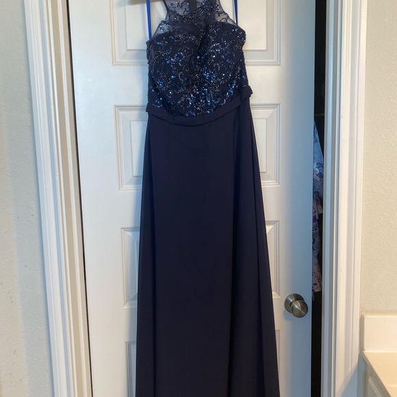 Mori Lee navy blue beaded bridesmaid dress - Picture 3 of 9